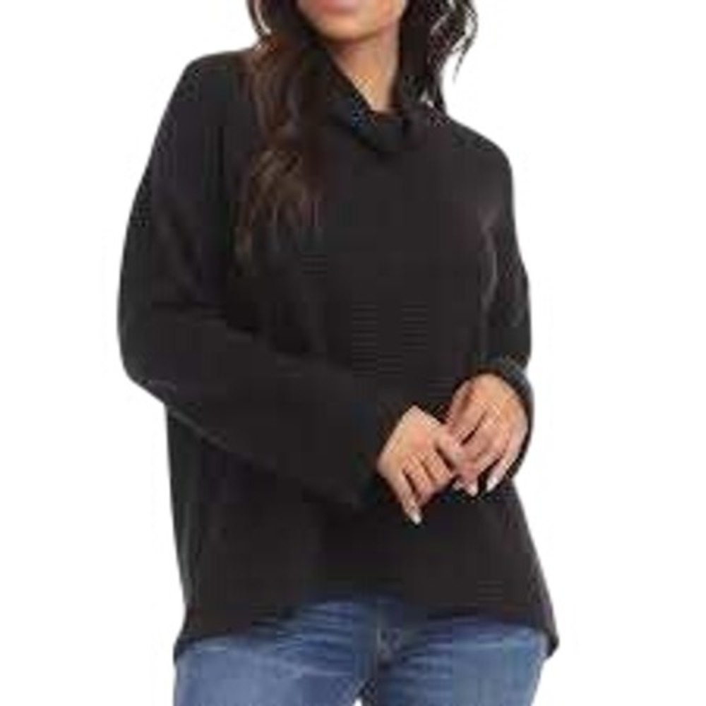 Karen Kane On The Town Black Ribbed Turtleneck Hi-Low Sweater Oversized Size‎ S